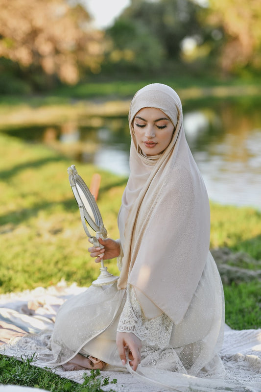 Hijab couton/chifon avec strass beige