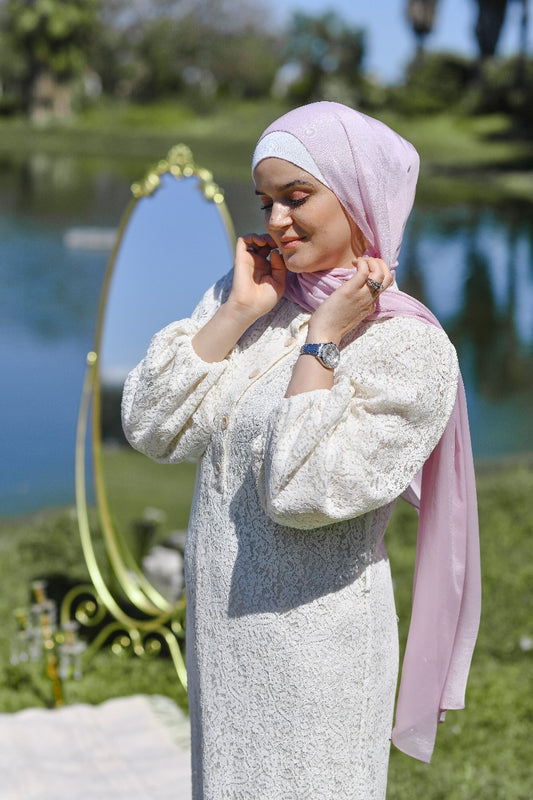 hijab chifon de soie rose poudré 23/5510