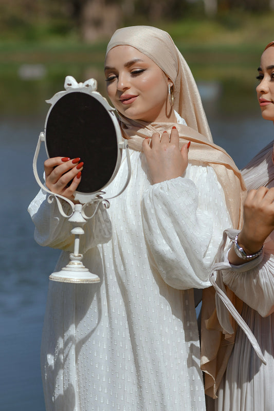 Hijab crèpe de soie beige/gold 18/5836