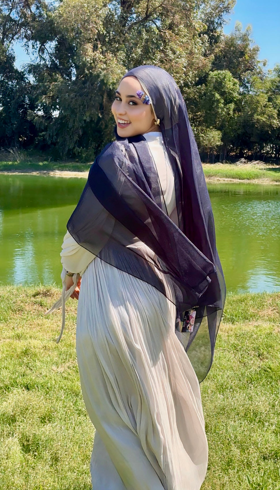 Hijab chifon de soie bleu nuit 13/5510