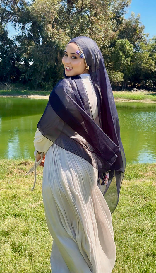 Hijab chifon de soie bleu nuit 13/5510